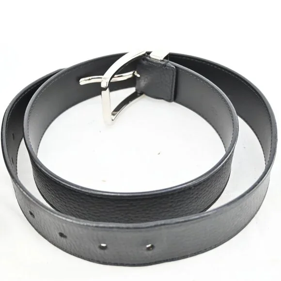 Louis Vuitton Black Leather Pont Neuf Silver Buckle Belt 85  display picture 2